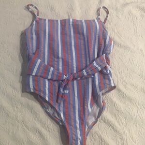 Jessica Simpson seersucker high leg one piece